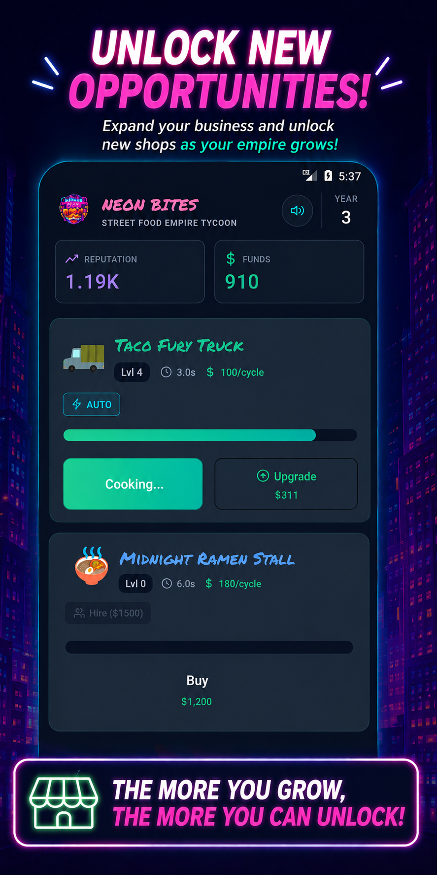 Neon Bites Tycoon — discover new opportunities